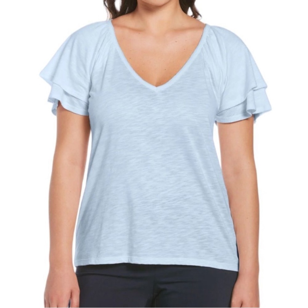 NWT Rafaella Double Flutter Sleeve V-Neck Knit Top